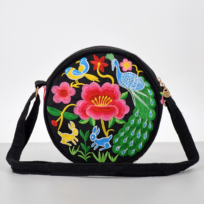 Buddha Stones、金のなる木、ガルサン、イヌラの花、牡丹、バラ、孔雀、両面刺繍、キャンバス、ショッピングバッグ、ハンドバッグ、クロスボディバッグ