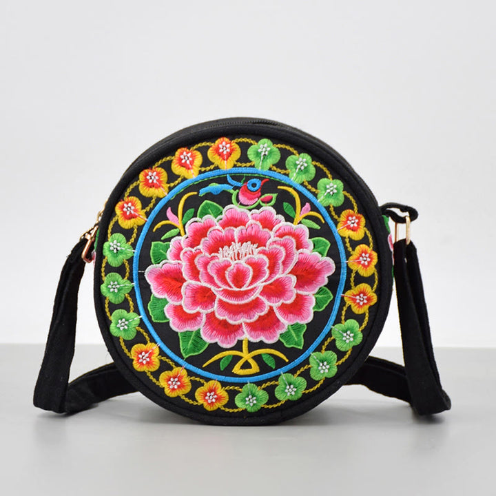 Buddha Stones、金のなる木、ガルサン、イヌラの花、牡丹、バラ、孔雀、両面刺繍、キャンバス、ショッピングバッグ、ハンドバッグ、クロスボディバッグ