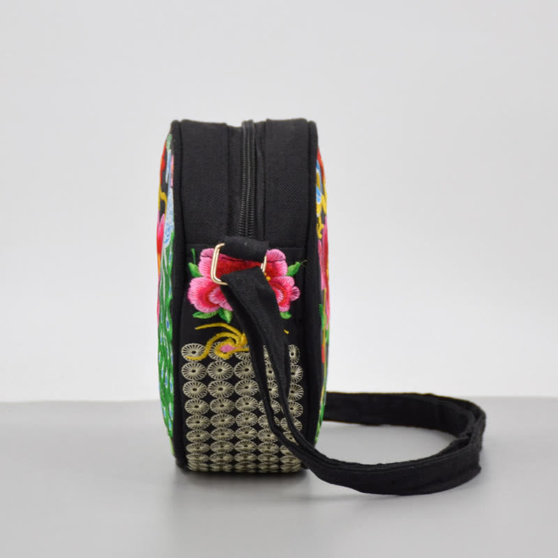 Buddha Stones、金のなる木、ガルサン、イヌラの花、牡丹、バラ、孔雀、両面刺繍、キャンバス、ショッピングバッグ、ハンドバッグ、クロスボディバッグ
