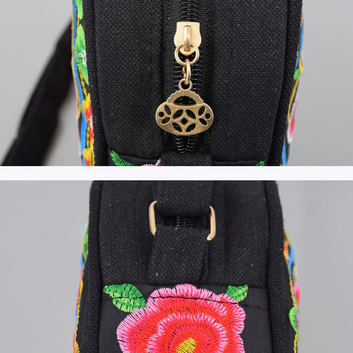 Buddha Stones、金のなる木、ガルサン、イヌラの花、牡丹、バラ、孔雀、両面刺繍、キャンバス、ショッピングバッグ、ハンドバッグ、クロスボディバッグ