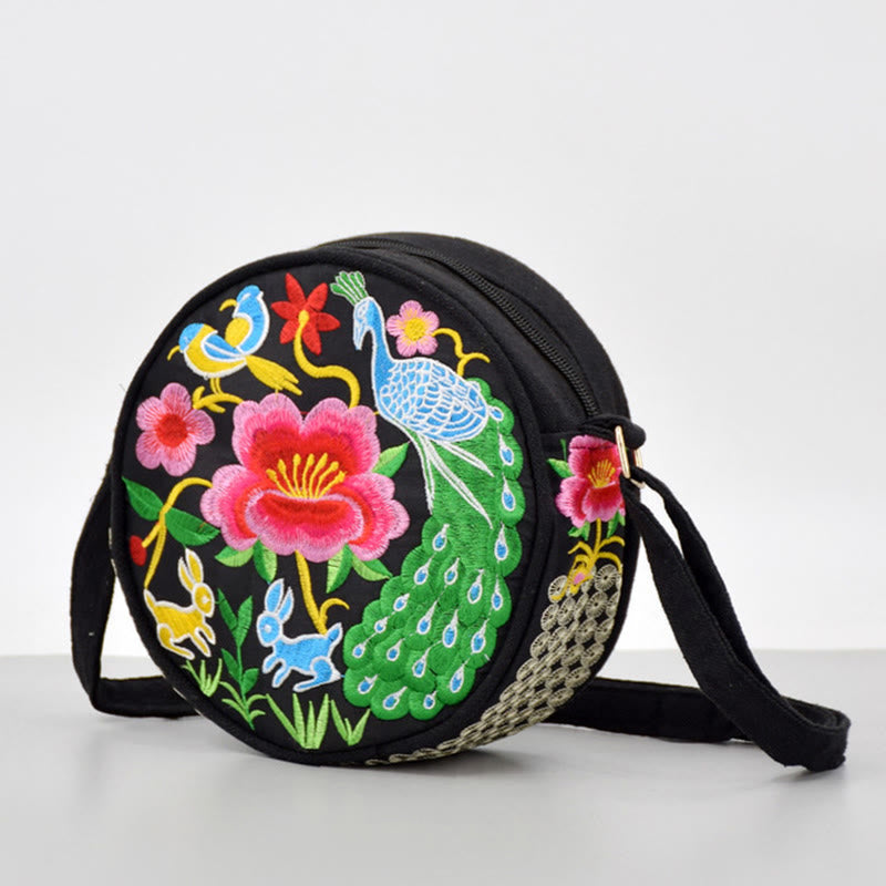 Buddha Stones、金のなる木、ガルサン、イヌラの花、牡丹、バラ、孔雀、両面刺繍、キャンバス、ショッピングバッグ、ハンドバッグ、クロスボディバッグ