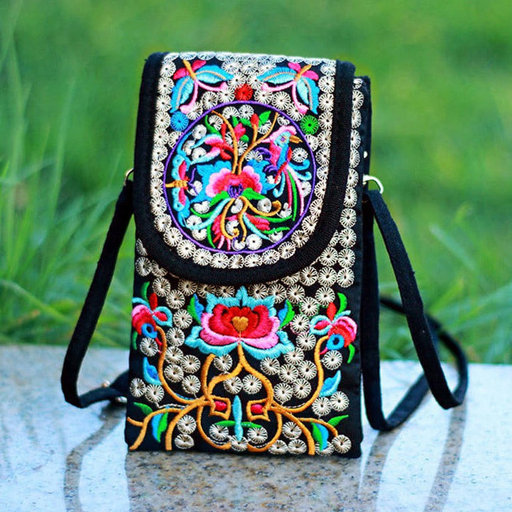 Buddha Stonesイヌラ フラワー ローズ 刺繍 キャンバス バックパック クロスボディバッグ