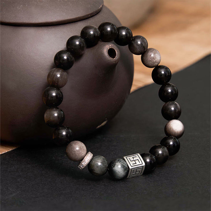 Buddha Stonesブラックオブシディアン イーグルアイストーン 強さと勇気のブレスレット