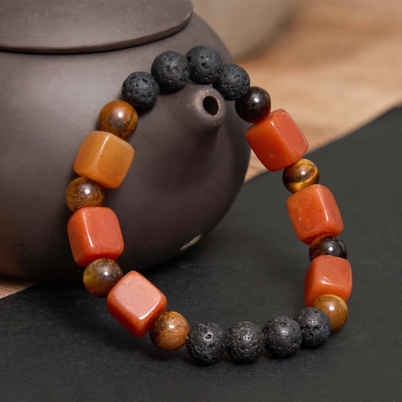 Buddha Stones各種クリスタルキューブアメジスト溶岩石サポートブレスレット