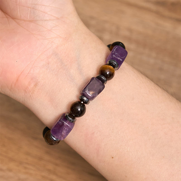 Buddha Stones各種クリスタルキューブアメジスト溶岩石サポートブレスレット