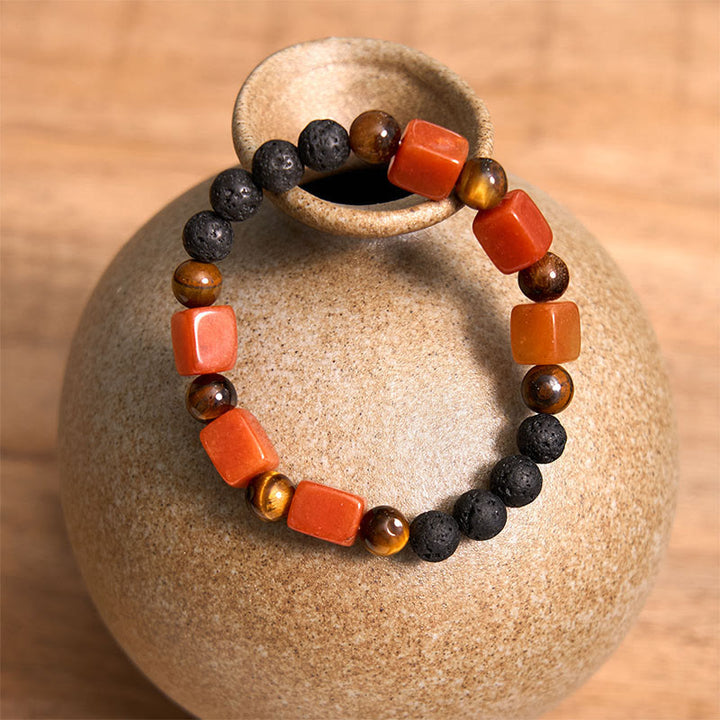 Buddha Stones各種クリスタルキューブアメジスト溶岩石サポートブレスレット