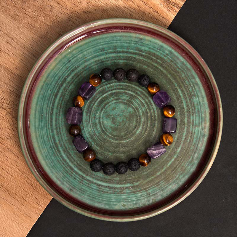 Buddha Stones各種クリスタルキューブアメジスト溶岩石サポートブレスレット