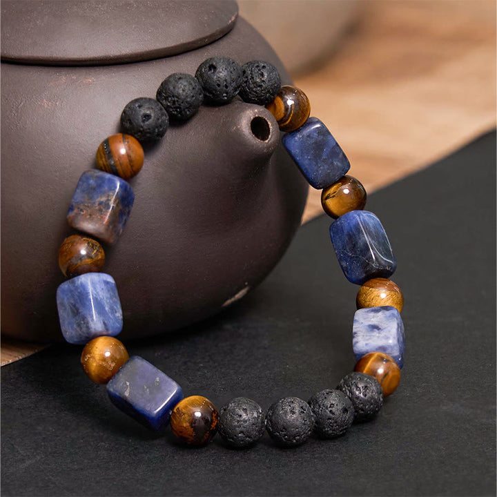 Buddha Stones各種クリスタルキューブアメジスト溶岩石サポートブレスレット