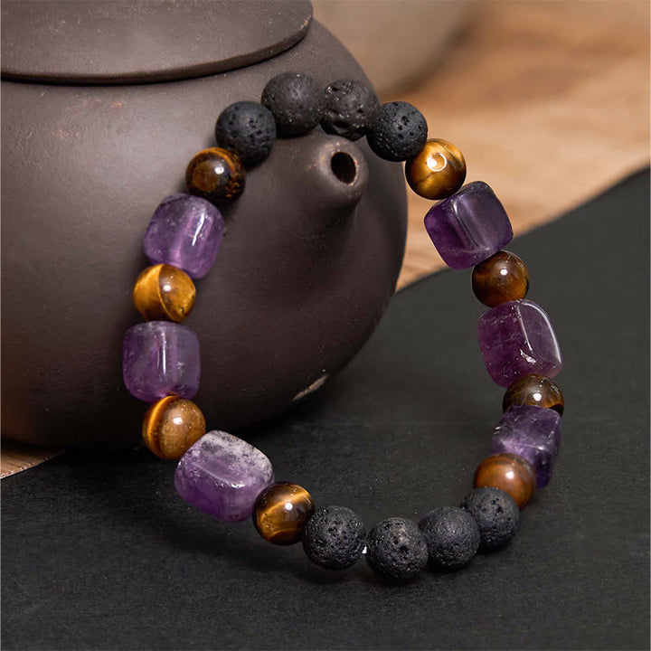 Buddha Stones各種クリスタルキューブアメジスト溶岩石サポートブレスレット