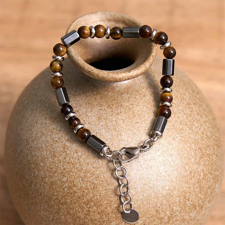Buddha Stonesタイガーアイ ヘマタイト 強度バックルチェーンブレスレット
