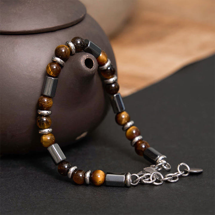 Buddha Stonesタイガーアイ ヘマタイト 強度バックルチェーンブレスレット
