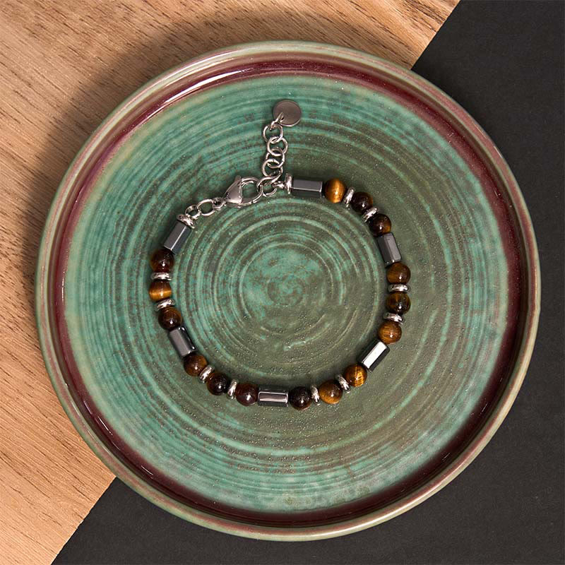 Buddha Stonesタイガーアイ ヘマタイト 強度バックルチェーンブレスレット
