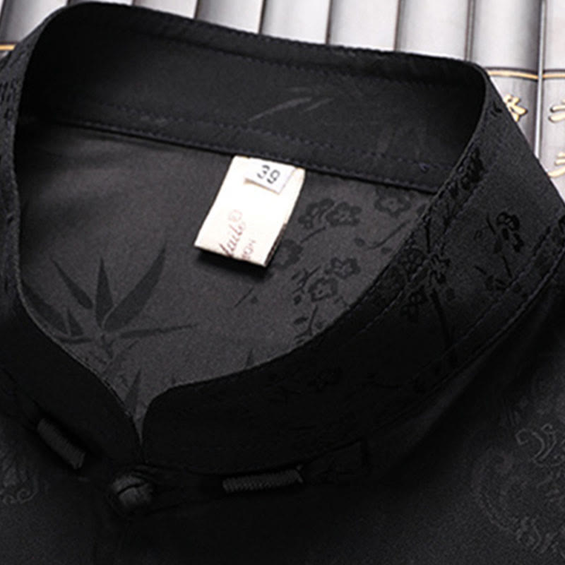 Buddha Stones石竹桃の花唐装漢服伝統制服半袖トップスパンツ衣類メンズセット
