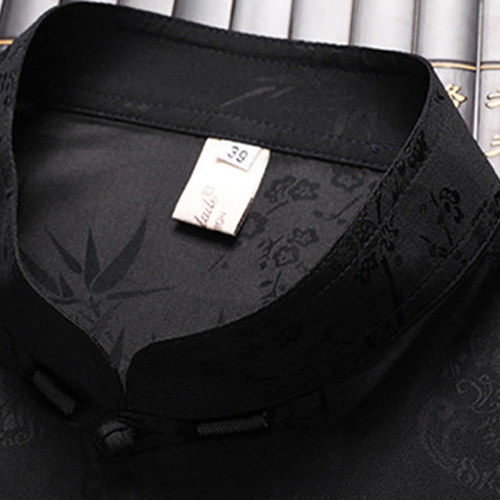 Buddha Stones石竹桃の花唐装漢服伝統制服半袖トップスパンツ衣類メンズセット