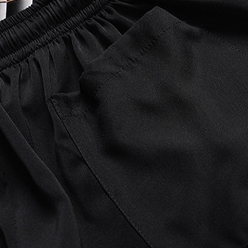 Buddha Stones石竹桃の花唐装漢服伝統制服半袖トップスパンツ衣類メンズセット