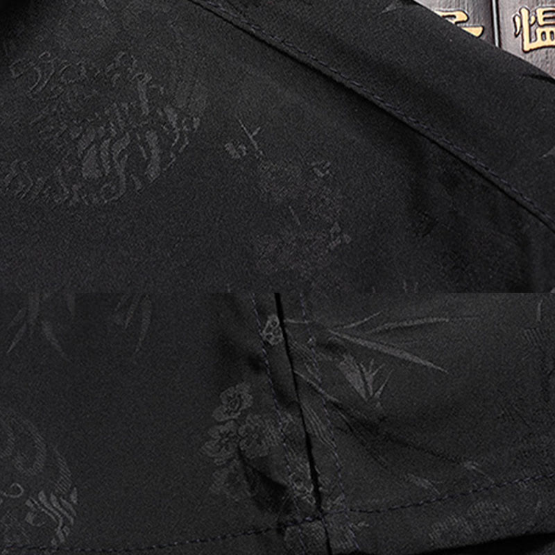 Buddha Stones石竹桃の花唐装漢服伝統制服半袖トップスパンツ衣類メンズセット - image 12