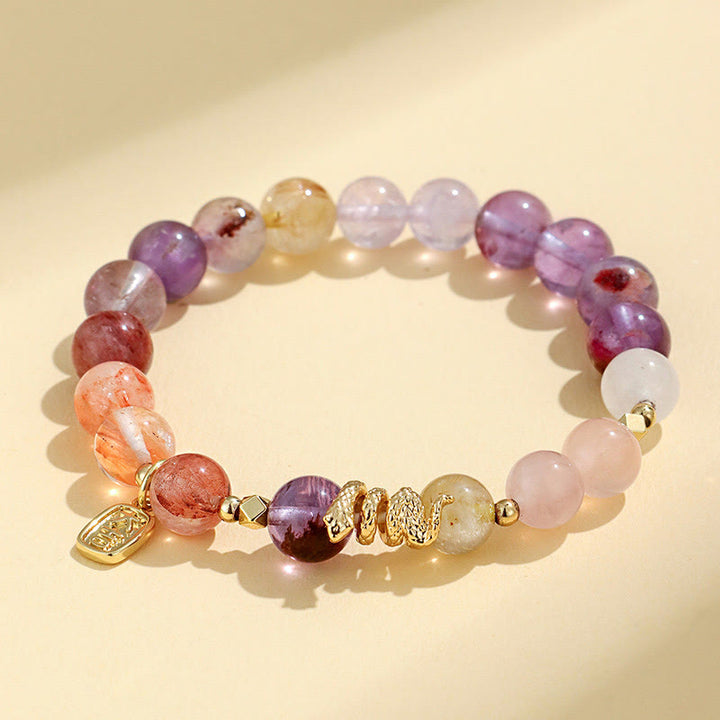 Buddha Stones各種クリスタルピンククリスタルアメジスト蛇年幸運ブレスレット