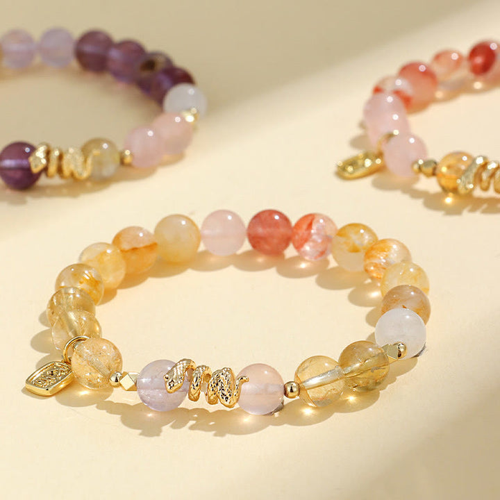 Buddha Stones各種クリスタルピンククリスタルアメジスト蛇年幸運ブレスレット