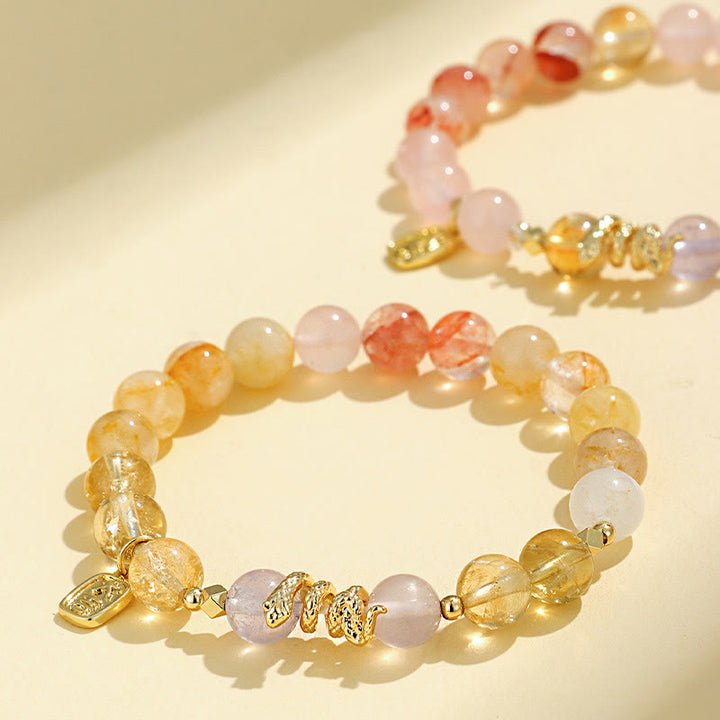 Buddha Stones各種クリスタルピンククリスタルアメジスト蛇年幸運ブレスレット