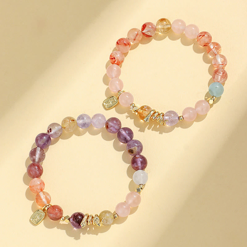 Buddha Stones各種クリスタルピンククリスタルアメジスト蛇年幸運ブレスレット