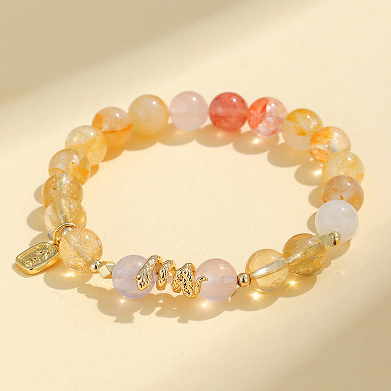 Buddha Stones各種クリスタルピンククリスタルアメジスト蛇年幸運ブレスレット
