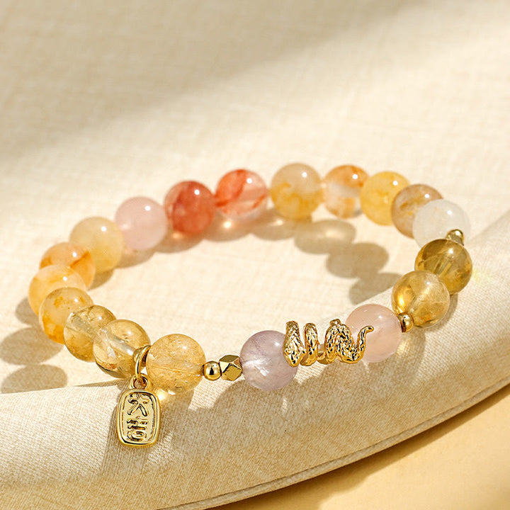 Buddha Stones各種クリスタルピンククリスタルアメジスト蛇年幸運ブレスレット
