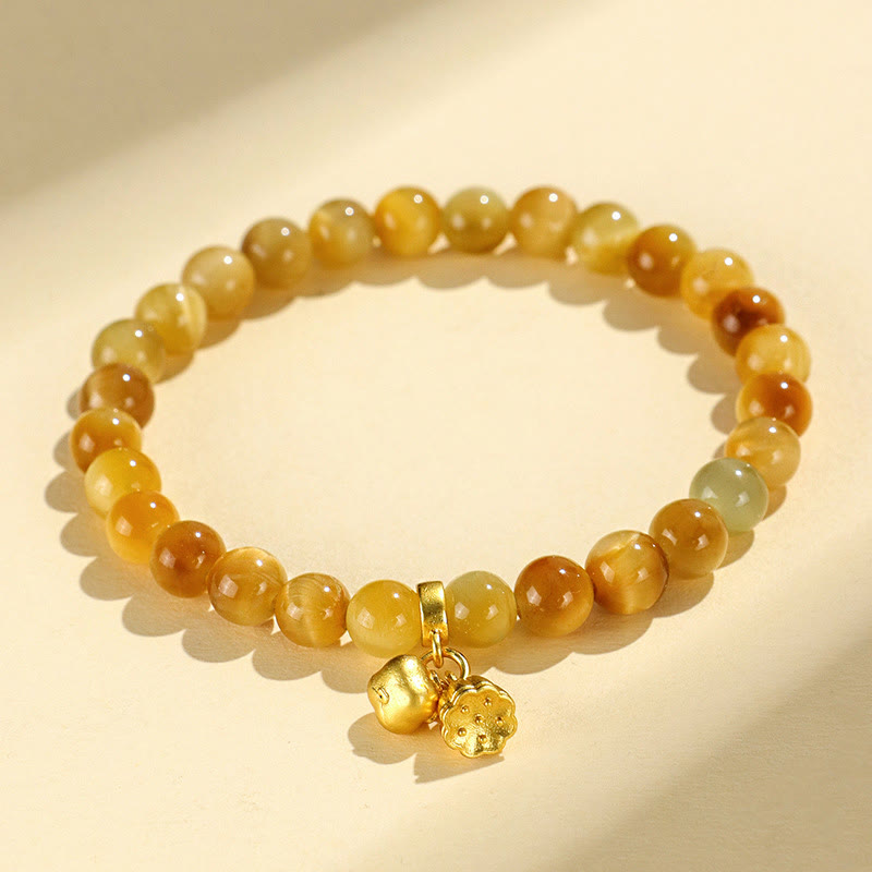 Buddha Stonesタイガーアイフーキャラクター竹鯉魚ロータスオーム・マニ・パドメ・フム守護ブレスレット