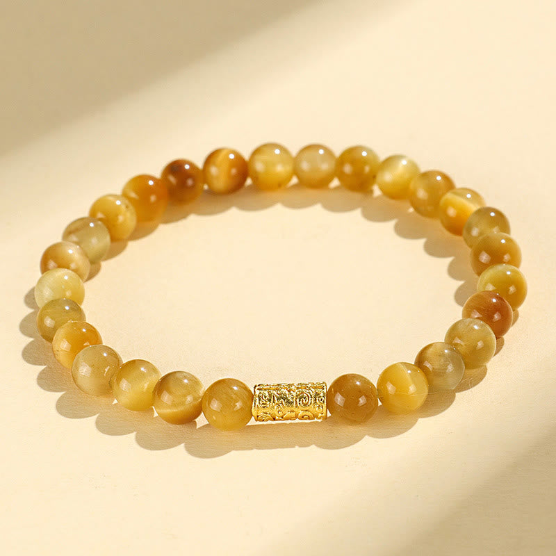 Buddha Stonesタイガーアイフーキャラクター竹鯉魚ロータスオーム・マニ・パドメ・フム守護ブレスレット