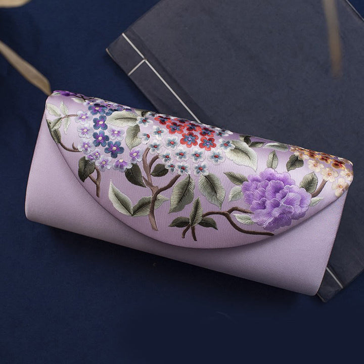 Buddha Stonesと紫陽花の蘇刺繍のウェディングショッピングウォレットハンドバッグクロスボディバッグ