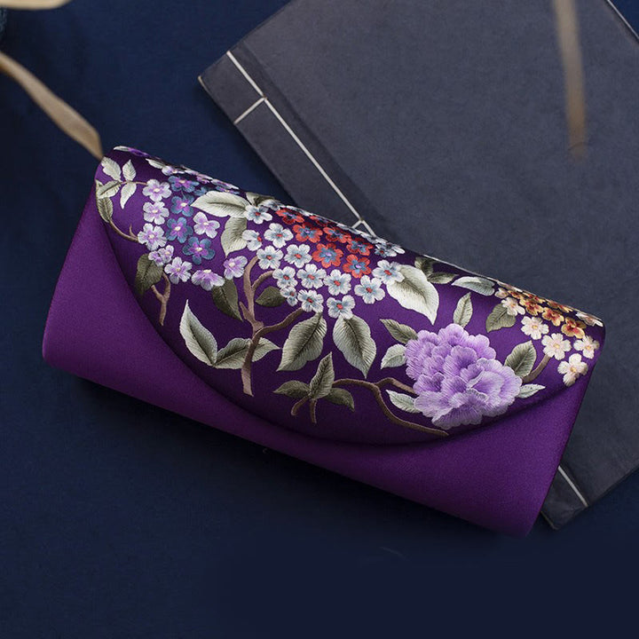 Buddha Stonesと紫陽花の蘇刺繍のウェディングショッピングウォレットハンドバッグクロスボディバッグ