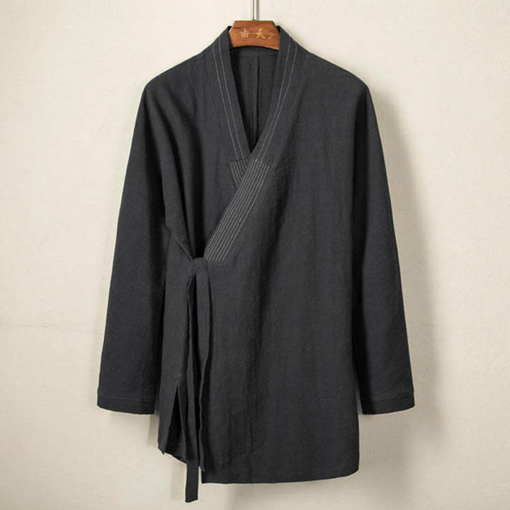 Buddha Stonesシンプル 秋 レースアップ コットンリネン メンズ ジャケットコート 禅服 - image 6