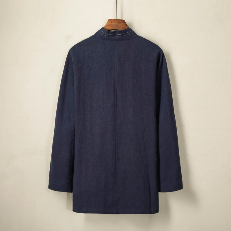 Buddha Stonesシンプル 秋 レースアップ コットンリネン メンズ ジャケットコート 禅服 - image 3