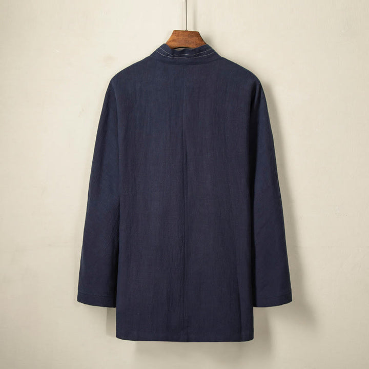 Buddha Stonesシンプル 秋 レースアップ コットンリネン メンズ ジャケットコート 禅服 - image 3