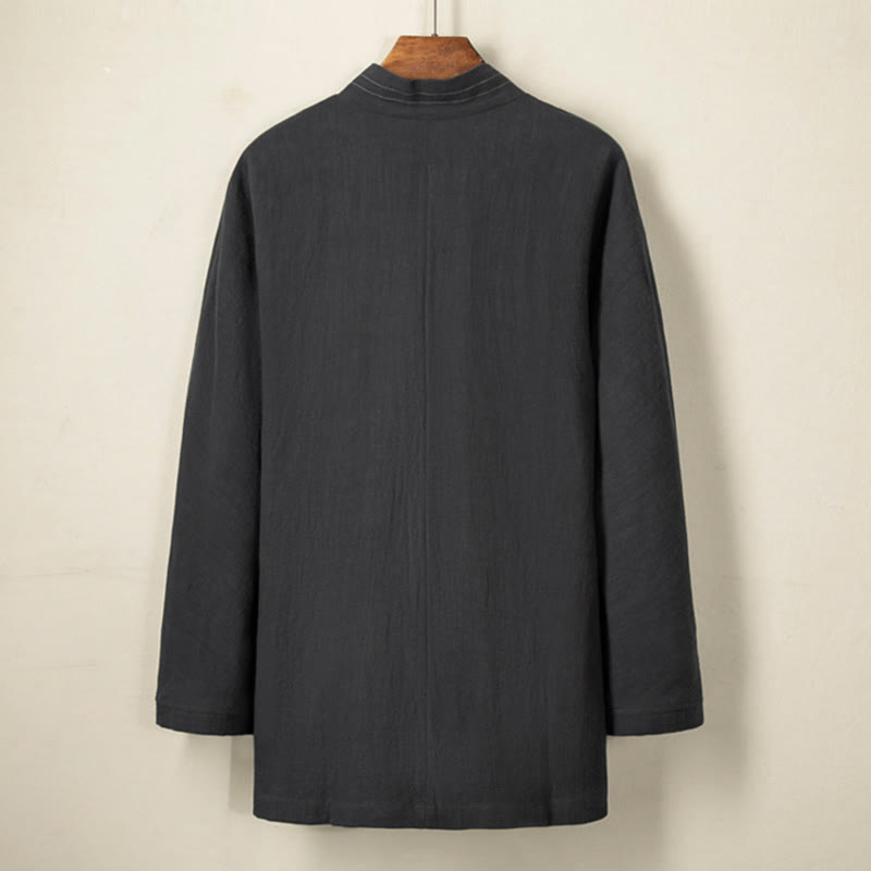 Buddha Stonesシンプル 秋 レースアップ コットンリネン メンズ ジャケットコート 禅服 - image 7