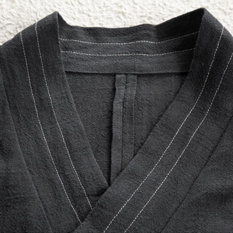 Buddha Stonesシンプル 秋 レースアップ コットンリネン メンズ ジャケットコート 禅服 - image 8