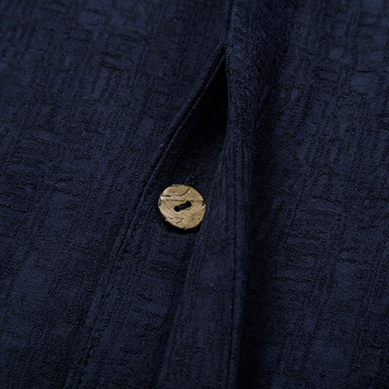 Buddha Stones秋 無地 長袖 ボタンシャツ コットンリネン メンズ 服 - image 9