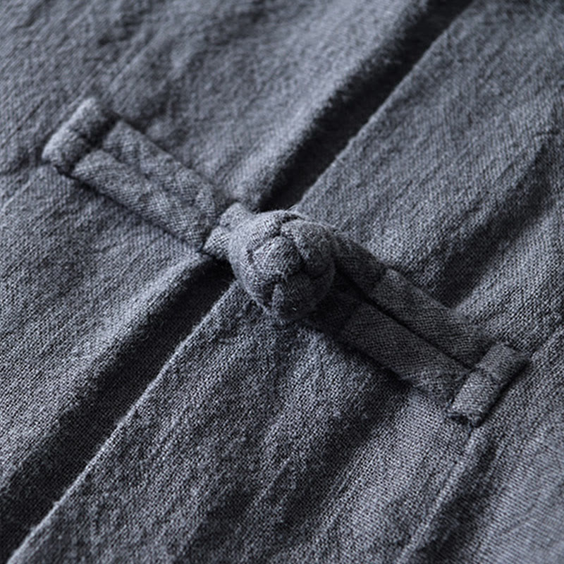 Buddha Stones メンズ コットンリネン素材 中国唐装風 カエルボタン付き ジャケットタイプシャツ ポケットあり - image 4