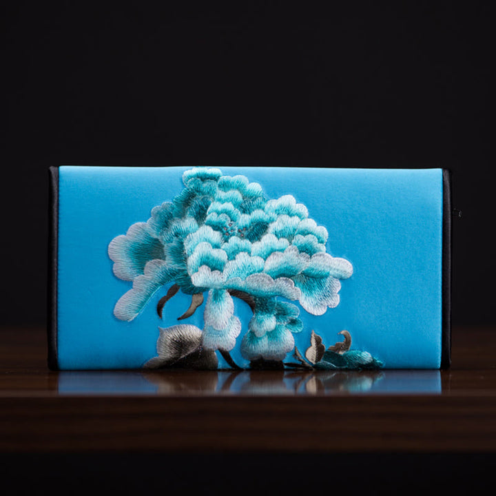 Buddha Stones牡丹花蘇刺繍の旅ショッピング長財布ハンドバッグ