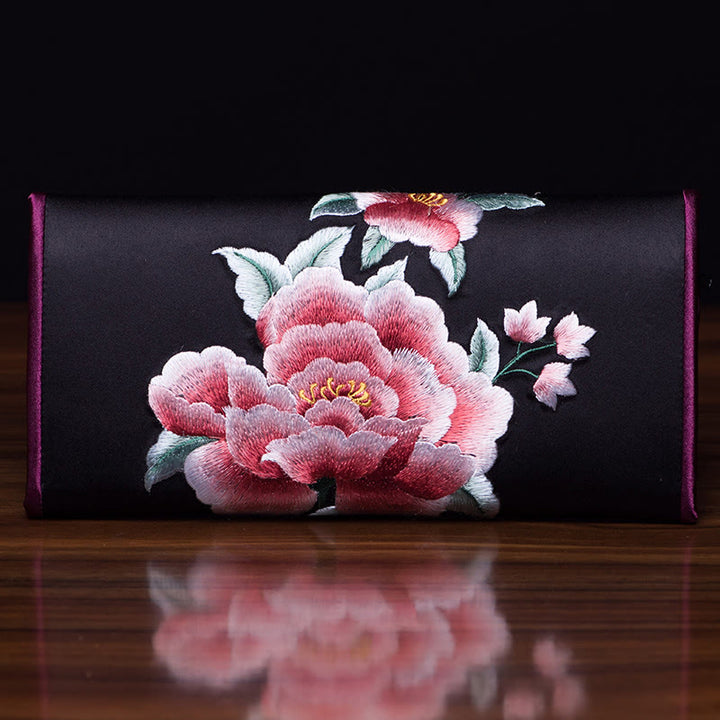 Buddha Stones牡丹蘇刺繍の旅ショッピング長財布ハンドバッグ
