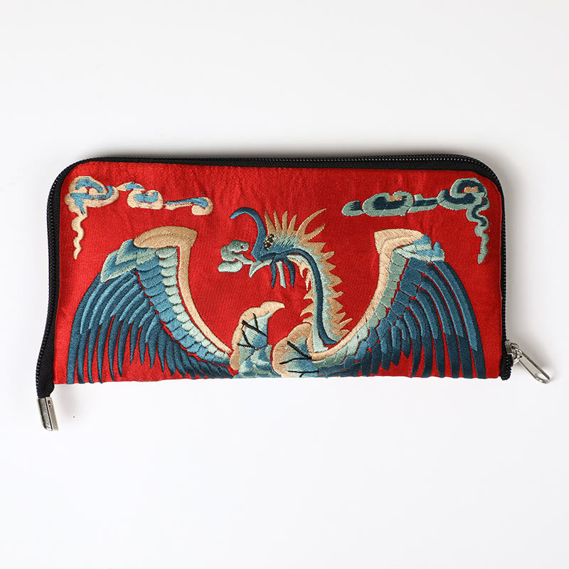 Buddha Stones神話の獣 鳳凰 龍 麒麟 蘇 刺繍 チケットフォルダー 収納 旅行 ショッピングバッグ ハンドバッグ