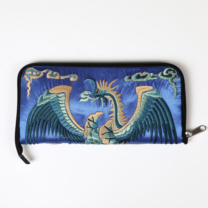 Buddha Stones神話の獣 鳳凰 龍 麒麟 蘇 刺繍 チケットフォルダー 収納 旅行 ショッピングバッグ ハンドバッグ