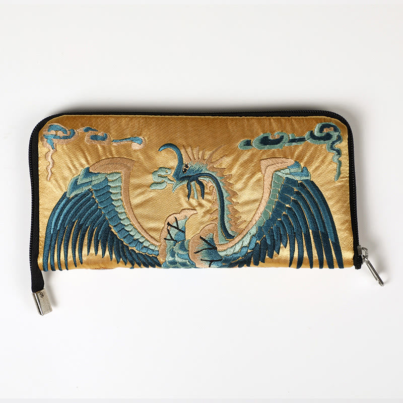 Buddha Stones神話の獣 鳳凰 龍 麒麟 蘇 刺繍 チケットフォルダー 収納 旅行 ショッピングバッグ ハンドバッグ
