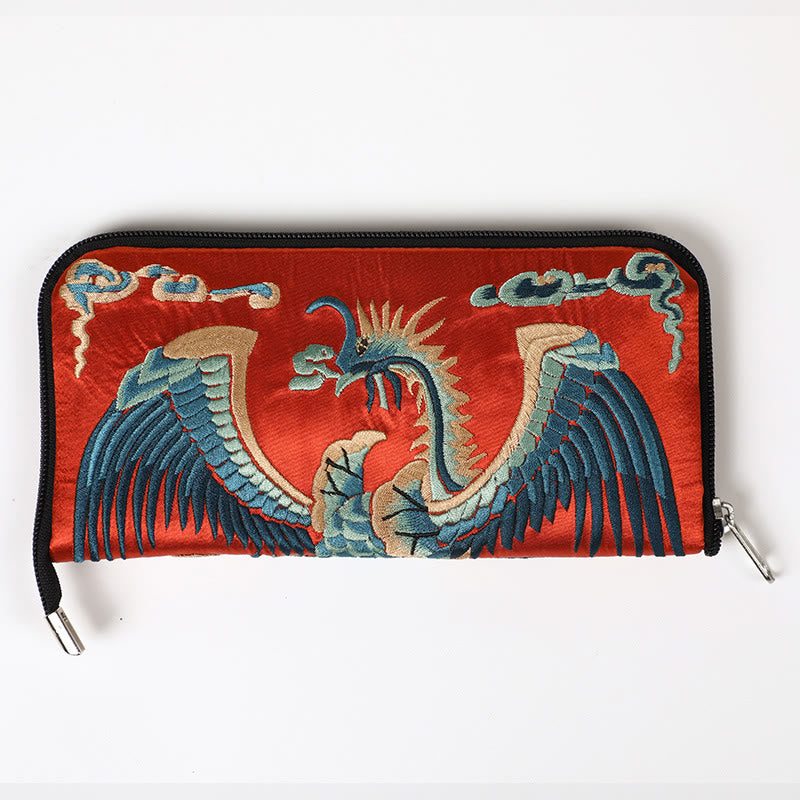 Buddha Stones神話の獣 鳳凰 龍 麒麟 蘇 刺繍 チケットフォルダー 収納 旅行 ショッピングバッグ ハンドバッグ