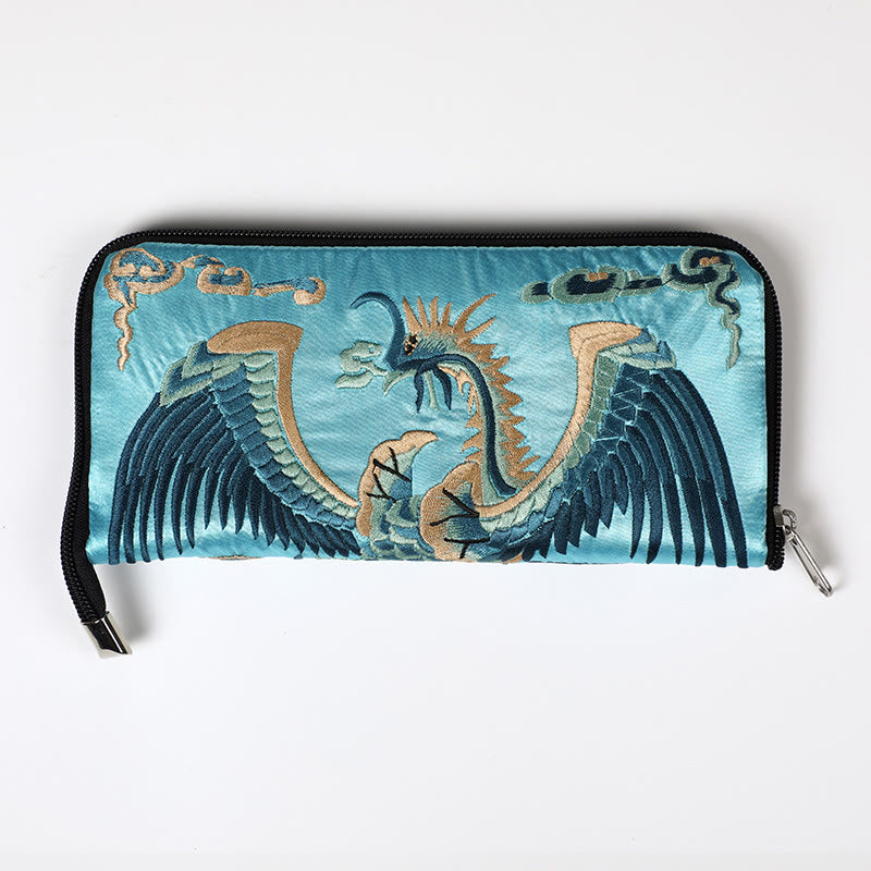 Buddha Stones神話の獣 鳳凰 龍 麒麟 蘇 刺繍 チケットフォルダー 収納 旅行 ショッピングバッグ ハンドバッグ