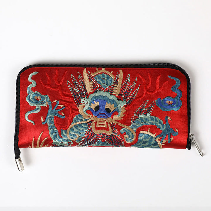 Buddha Stones神話の獣 鳳凰 龍 麒麟 蘇 刺繍 チケットフォルダー 収納 旅行 ショッピングバッグ ハンドバッグ
