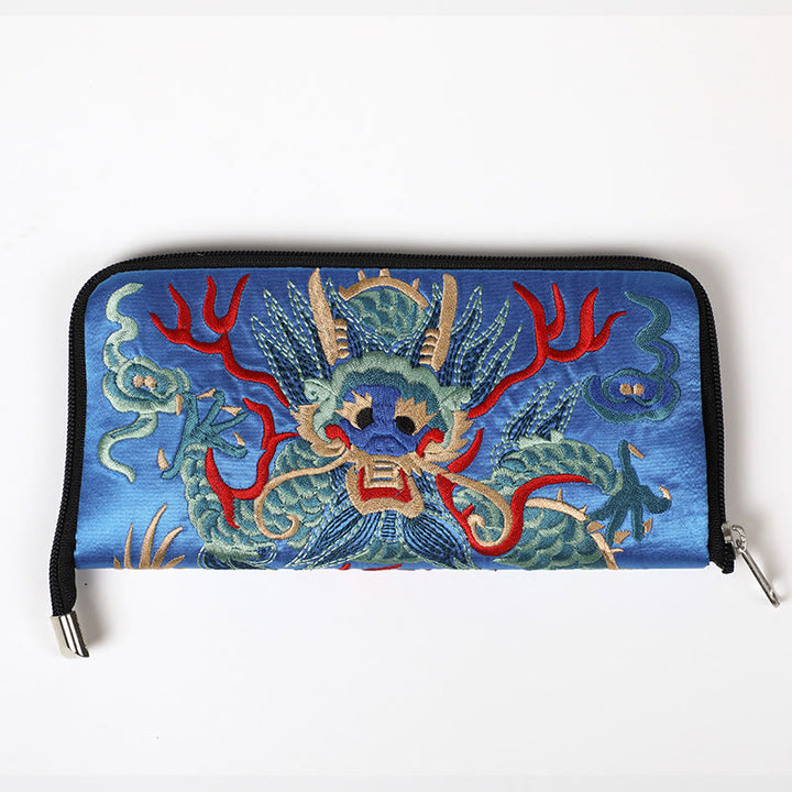 Buddha Stones神話の獣 鳳凰 龍 麒麟 蘇 刺繍 チケットフォルダー 収納 旅行 ショッピングバッグ ハンドバッグ