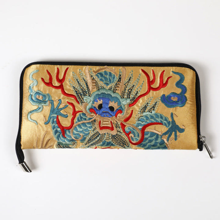 Buddha Stones神話の獣 鳳凰 龍 麒麟 蘇 刺繍 チケットフォルダー 収納 旅行 ショッピングバッグ ハンドバッグ