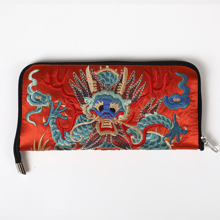 Buddha Stones神話の獣 鳳凰 龍 麒麟 蘇 刺繍 チケットフォルダー 収納 旅行 ショッピングバッグ ハンドバッグ