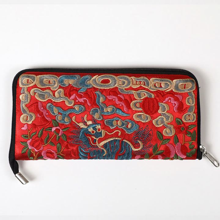 Buddha Stones神話の獣 鳳凰 龍 麒麟 蘇 刺繍 チケットフォルダー 収納 旅行 ショッピングバッグ ハンドバッグ