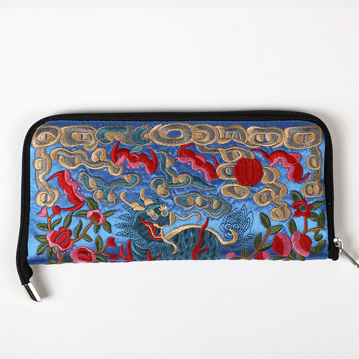 Buddha Stones神話の獣 鳳凰 龍 麒麟 蘇 刺繍 チケットフォルダー 収納 旅行 ショッピングバッグ ハンドバッグ